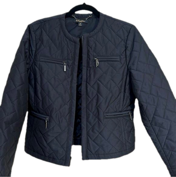 Brooks Brothers Navy Quilted zip jacket diamond petite - Picture 1 of 6